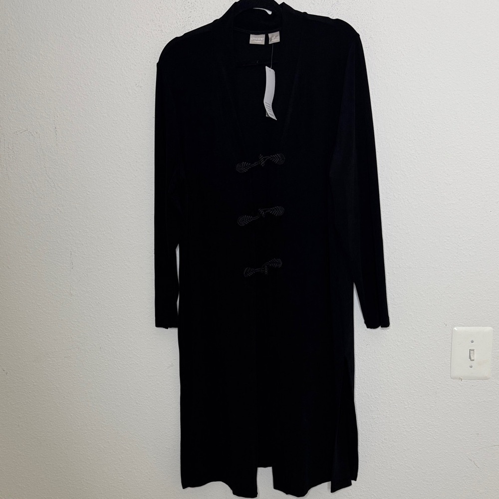 Chicos new black Jacket 3 US XL Travel Toggle Button Stretch Relaxed Comfort - Picture 2 of 8